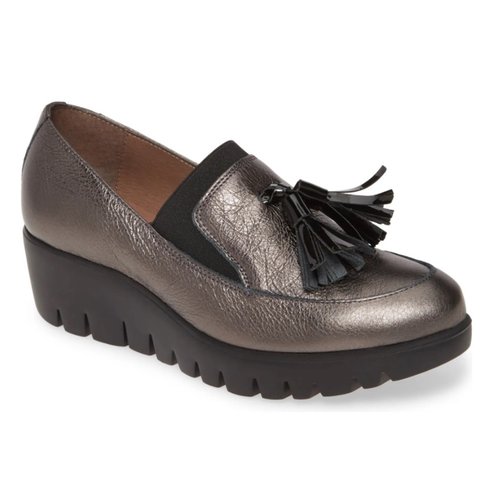 Wonders Talla Loafer Wedge Lead Metallic Leather size 39
